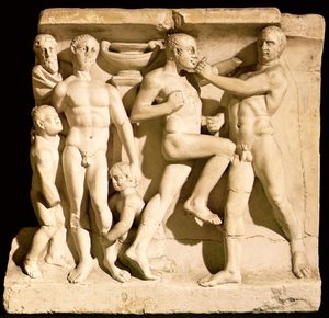 Relief depicting wrestlers
